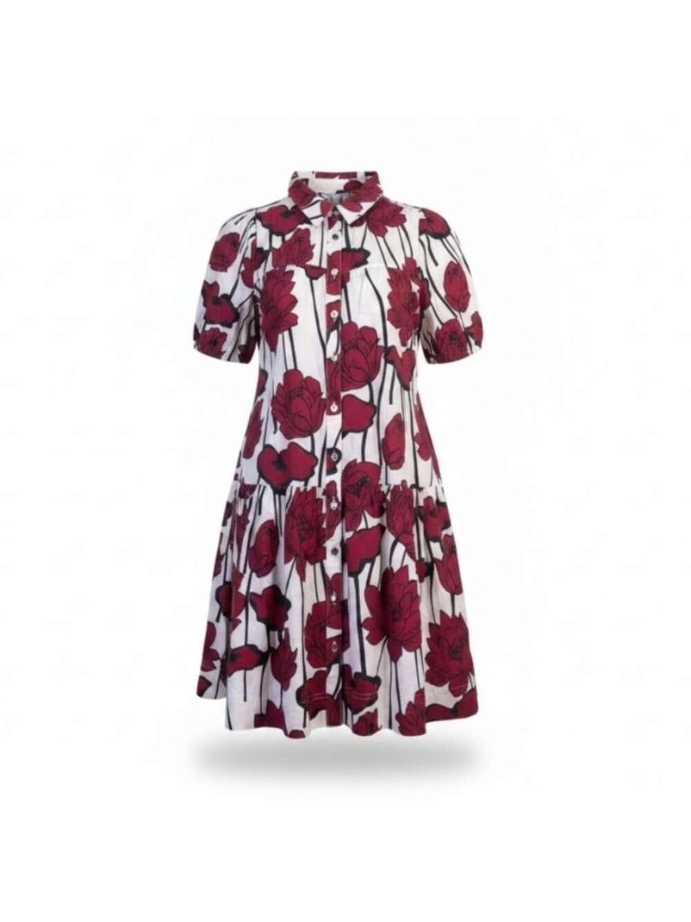 Wenrine Womens Burgundy Floral Shirt Dress  Button Down Short Sleeve Sz XL